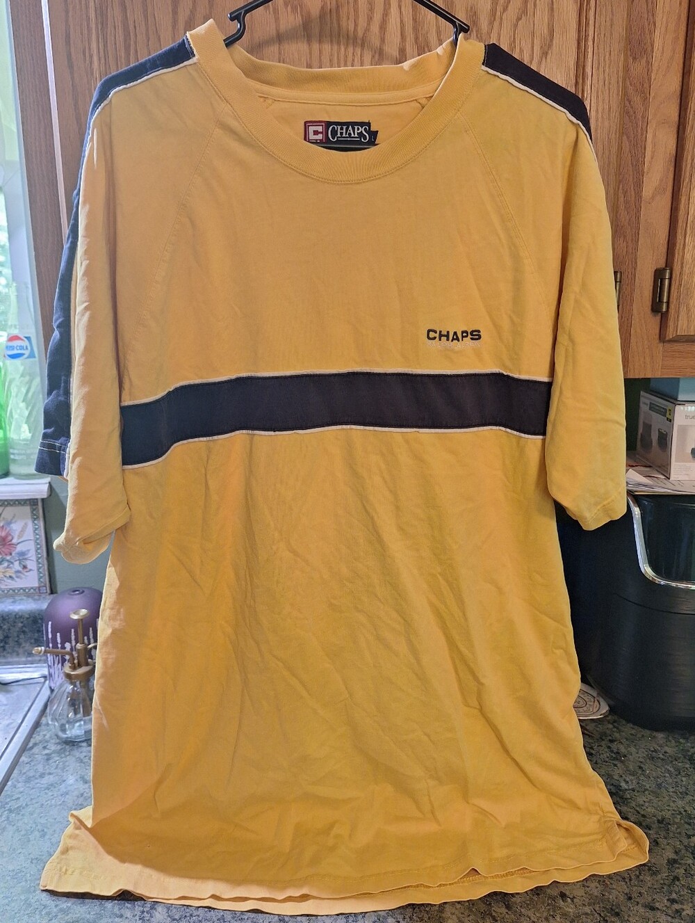 [[CHAPS RL]] Yellow Short-Sleeve Tee with Navy Chest Stripe - Picture 2 of 5